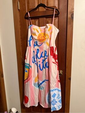 Nice to Meet You Summer Sensation Pink Striped Sundress with Colorful Print